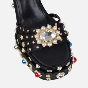 Sandalias de tacón grueso con correa al tobillo para mujer, con diamantes de lujo mixtos y pedrería, zapatos de plataforma gruesa para fiesta - Product Image 5