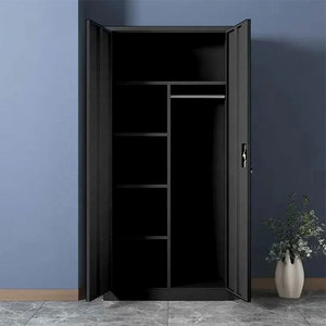Armoire de chambre personnalisée blanche et noire, armoire à portes battantes en métal à 2 portes, meuble de rangement pour vêtements, penderie en acier coloré pour chambre - Product Image 1