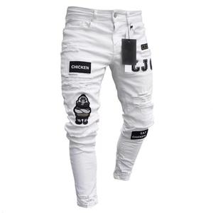Mỹ Đường Phố Xe Máy Ghép Lỗ Nặng Mặc Thêu Người Đàn Ông Của Jeans Với Hip Hop Lỏng Thẳng Chân Căng Quần - Product Image 3