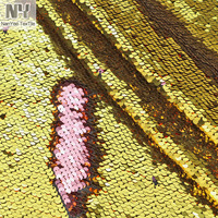 Nanyee Textile de haute qualité 5MM, tissus à paillettes dorées et roses réversibles