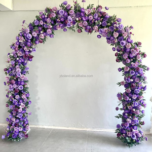 X885 giungla matrimonio verde giardino foresta arco floreale in seta artificiale verde piante rosa viola fiore arco per evento di nozze - Product Image 4