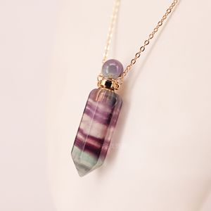 <strong>Boho</strong> Style Natural Crystal Perfume Bottle Pendant <strong>Necklace</strong> Plated Stainless Steel Chain Hexagon Point Vial <strong>Necklaces</strong> - Product Image 2