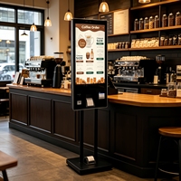 Kiosque de commande automatique 43 pouces avec écran tactile LCD, caméra, lecteur de code NFC et QR, imprimante thermique de tickets, sur pied pour restaurant