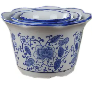 China Manufacturer Directly Price Ceramic Pot Blue And White Wholesale Set Of 3pcs Porcelain Planter For Plant