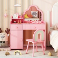 1 pièce, table de maquillage simple et miniature rose pour enfants avec chaise, petite coiffeuse pour chambre d'enfant avec miroir pour fille