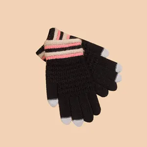 批发羊毛保暖柔软弹性手套连指手套触摸屏针织手套定制冬季女式针织手套