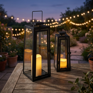 French Style Rectangular Metal Lantern Candle Holder Set Black Glass Door Home Decoration Durable Outdoor Indoor Use - Product Image 3