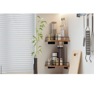 Étagère d'angle suspendue en bois brun campagnard, <span class=keywords><strong>casier</strong></span> autoportant avec garde-corps, niveau unique, grande capacité, durable, pour salle de bain et <span class=keywords><strong>cuisine</strong></span> - Product Image 6