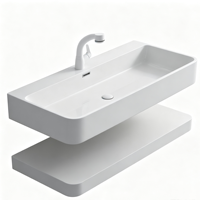 Lavabo mural flottant moderne pour salle de bain, idéal pour projets hôteliers, en résine de pierre blanche de luxe, fabrication OEM/ODM sur mesure