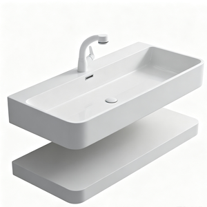 Lavabo mural flottant moderne pour <span class=keywords><strong>salle</strong></span> <span class=keywords><strong>de</strong></span> <span class=keywords><strong>bain</strong></span>, idéal pour projets hôteliers, en résine <span class=keywords><strong>de</strong></span> pierre blanche <span class=keywords><strong>de</strong></span> luxe, fabrication OEM/ODM sur mesure - Product Image 6