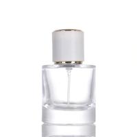 Flacon de parfum vide carré transparent rechargeable de luxe, 30 ml, en verre givré, sérigraphié, avec bouchon à sertir