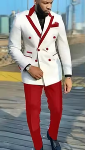 S3041A hommes <span class=keywords><strong>blanc</strong></span> <span class=keywords><strong>rouge</strong></span> Patchwork Tuxedos mariage <span class=keywords><strong>marié</strong></span> robe formelle revers pointu Double boutonnage hommes costumes - Product Image 2