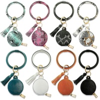 Neues Design Runder Schlüsselanhänger Armband Kopfhörer-Etui Kunstleder Individuelles Handgelenk-Schlüsselband Mit Schminkspiegel