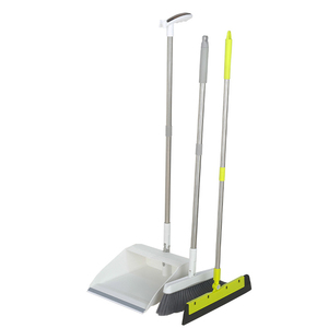 Juego de cepillo de escoba y recogedor blanco de mango largo Juego de escoba y recogedor giratorio blanco de 180 grados - Product Image 1