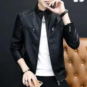 Autumn Retro Slim Fit with Twill Right Angle Shoulders Design PU Leather Outdoor Jacket Men