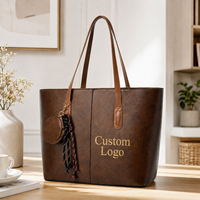 Tas Tote Wanita Kulit PU Vintage Custom Kapasitas Besar dengan Resleting dan Kantong Koin Grosir OEM Label Pribadi