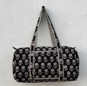 Handmade Cotton Duffle <b>Bag</b> With Floral Cotton Bohemian Style <b>Travel</b> Tote For <b>Women</b> All Seasons Zipper Closure - Product Image 2