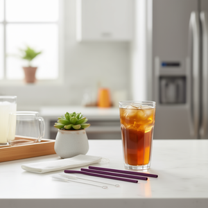 Pajitas de plástico reutilizables, 200 mm, 6 mm de diámetro interior, color morado, juego recto y curvado para fiestas en casa, restaurantes, estilo moderno - Product Image 2