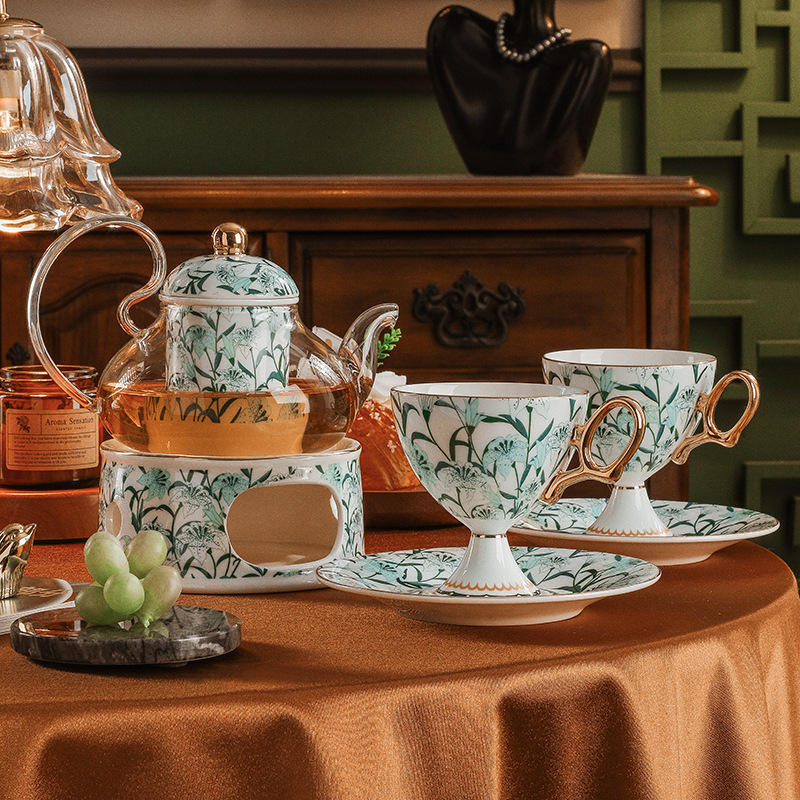 Two cups saucer spoon flower teapot gift box