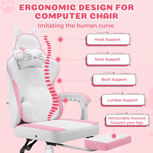 Chaise de bureau ergonomique avec <span class=keywords><strong>oreilles</strong></span> de chat, coussin lombaire en forme de patte de chat, violet et blanc, pour le gaming - Product Image 4