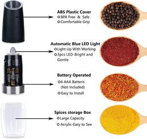 Juego de Molinillo Eléctrico de sal de pimienta con luz LED automática de una mano de grosor ajustable, diseñado por gravedad de silicona alimentado por batería - Product Image 4