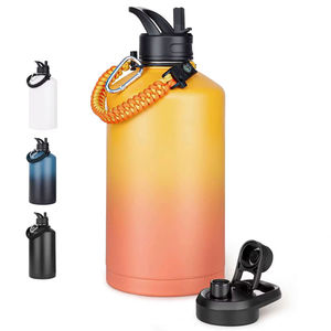 Bouteille d'eau isotherme en acier inoxydable de 64 oz pour le camping, anti-fuite, sans BPA (garde le froid 48h), avec poignée en paracorde et couvercle à paille, noire - Product Image 3