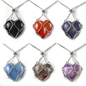 2024 Hot Trend Stainless Steel Necklace Rose Quartz Green Red Agent Heart Pendant Natural Stone Necklace