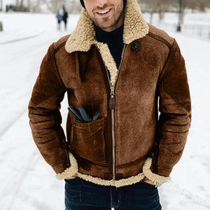 <span class=keywords><strong>Chaqueta</strong></span> de <span class=keywords><strong>hombre</strong></span> de <span class=keywords><strong>piel</strong></span> sintética PU estilo cortavientos, nueva colección 2022, cálida para invierno, con forro de <span class=keywords><strong>piel</strong></span> y solapa engrosada, venta al por mayor - Product Image 2