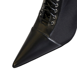 Bottes à talons hauts pour femmes, à lacets, ajourées, à bout pointu, style mode - Product Image 4