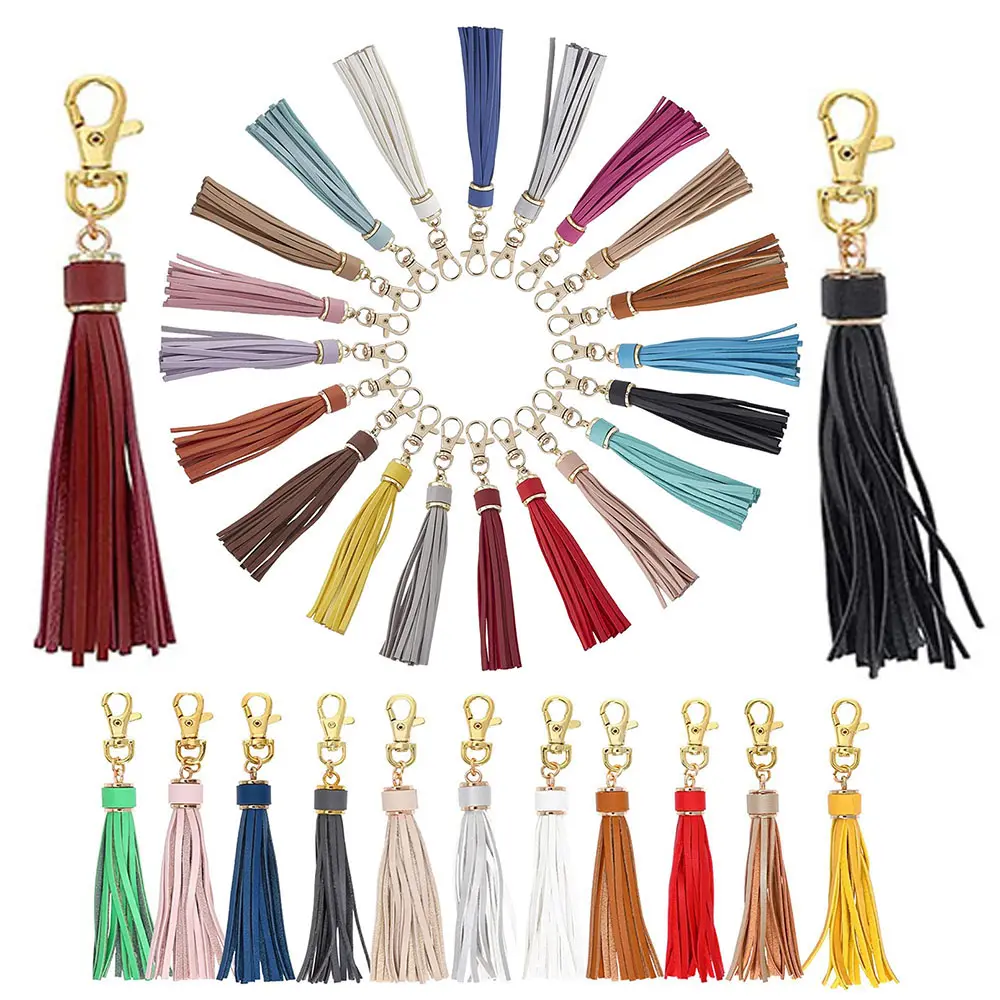 1000 색 가죽 술 키 체인 Pu Tassels 펜던트 매력 가방 핸드폰 장식 매력 키 Lanyards 스트랩 쥬얼리