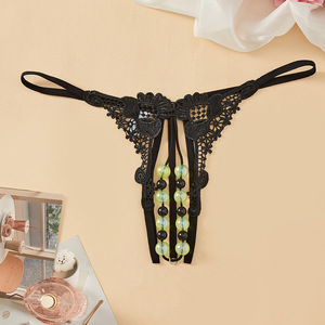 String sexy en dentelle avec perles qui brillent dans le noir, entrejambe ouvert, pour couples, vêtements intimes - Product Image 1
