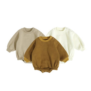Precios baratos al por mayor 100% algodón primavera otoño manga larga Color sólido ropa infantil con botón a presión bebé invierno mameluco - Product Image 1