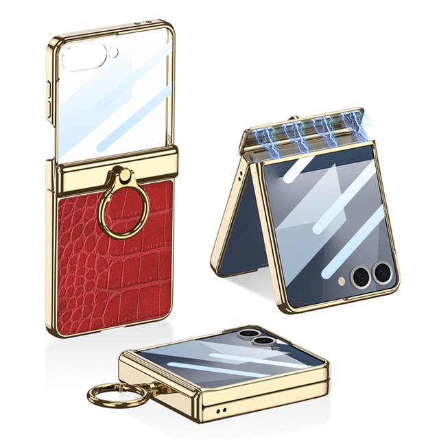 Magnetic Electroplated Crocodile Embossed Leather for Z Flip 7/6 With Ring