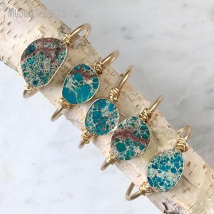 BM11265 Boho <span class=keywords><strong>Chic</strong></span> Plaqué Or Turquoise Jaspe Dalle Bracelet <span class=keywords><strong>Chic</strong></span> Sarcelle Océan Pierre Manchette Bracelet Mode Charme Bracelets - Product Image 5
