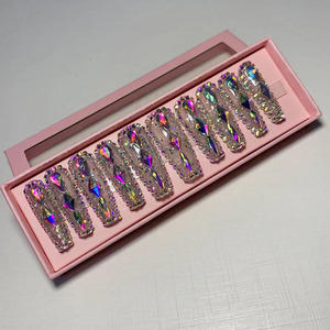 Luxe 10pcs Ballerine Réutilisable/Long Cercueil Acrylique À La Main Presse-Sur Ongles <span class=keywords><strong>avec</strong></span> <span class=keywords><strong>Diamant</strong></span> En Gros Cercueil Conception pour Les Doigts - Product Image 4
