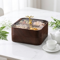 Groothandel Houtennerf Plastic Compartment Snack Fruit Schaal Met Herten Deksel OEM ODM Aangepast Logo voor Noten Fruit Snoep Opslag