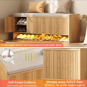 SENYU <b>Wooden</b> <b>Shoe</b> Storage Bench with Cushion Seat and LED Light for Entryway Modern Scandinavian Design - Product Image 6