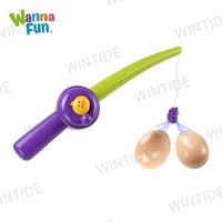 Meja Bermain Pasir & Air Plastik 2-in-1 WANNA FUN, Set Permainan Sensorik Memancing & Menjatuhkan Telur untuk Anak-anak, Permainan Luar Ruangan Musim Panas untuk Balita
