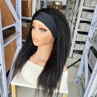 Perruque Bob bandeau en cheveux brésiliens lisses et crépus, fabriquée à la machine, couleur naturelle, longueur réglable, prête à porter
