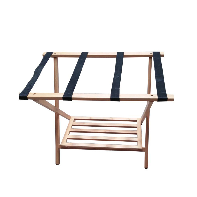 Hotel Style Bamboo Luggage Rack with Lower Shoe Storage Shelf