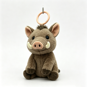 Llavero de peluche de jabalí marrón suave personalizado, mini llavero de peluche de jabalí sentado con colmillos, regalo de peluche de jabalí para amantes de los cerdos - Product Image 1