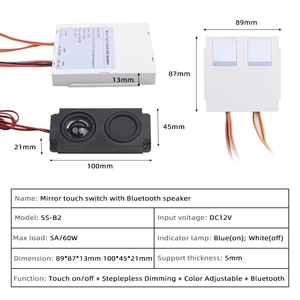 Hete Aanbieding DC12V Twee-Knops Capacitieve Touch Spiegel Sensor Schakelaar met IP22 LED Indicator (Blauw/Wit) en Speaker - Product Image 2
