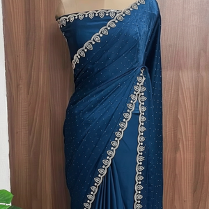 Saree en soie organza pure avec fil Zari paillettes travail et chemisier de style indien pour femmes pour les mariages et les fêtes - Product Image 1