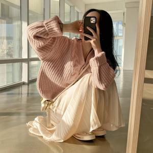 Cárdigan <span class=keywords><strong>Grueso</strong></span> de <span class=keywords><strong>Punto</strong></span> para Mujer Estilo Coreano Otoño Invierno Chic Suéter Suelto de Manga <span class=keywords><strong>Larga</strong></span> Tops Simples <span class=keywords><strong>Chaqueta</strong></span> de Suéter Sólido 9064# - Product Image 3