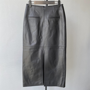 Fashion Autumn Streetwear High Waist Slit Real Sheepskin Pencil Long Style Wrap Breathable <strong>Black</strong> Genuine <strong>Leather</strong> <strong>Skirt</strong> Women - Product Image 5