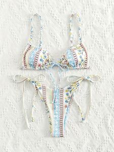 Conjunto de Bikini Floral de 2 Piezas para Mujer, Traje de Baño Sexy con Espalda Descubierta, Ropa de Baño para Vacaciones de Verano en la Playa - Product Image 4