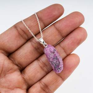 Gemkora Pink <b>Ruby</b> Pendant <b>Necklace</b> Natural Raw Crystal Rough Gemstone Energy Healing Stone Daily Wear Trendy - Product Image 4