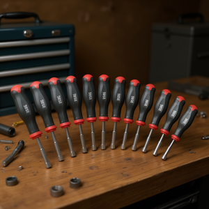 Juego de llaves hexagonales de 10 piezas métricas con mango rojo para trabajos de precisión - Product Image 3