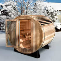 Sauna de Barril Ovalada de Cedro Rojo para Exteriores, Cabina de Sauna de Madera Sólida con Puerta Redonda, Ventanas Laterales Dobles, Base de Soporte de Madera, Sala de Spa