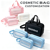 Sac cosmétique transparent en PVC avec fermeture éclair, trousse de maquillage imperméable, sac de voyage lavable avec poignée, cinq tailles, logo personnalisé, OEM, vente en gros